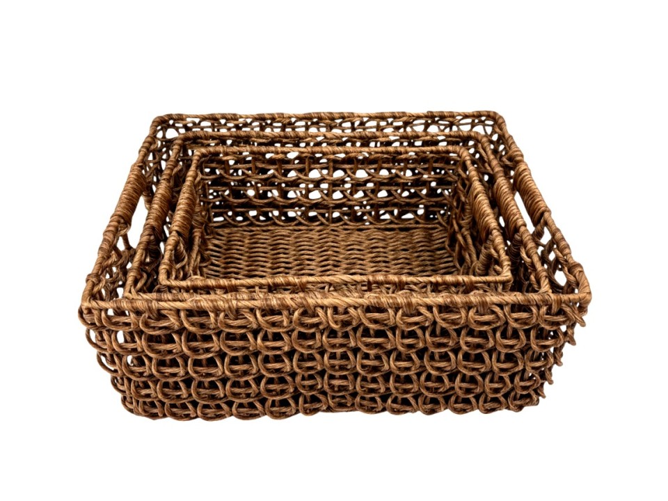 Bespoke PE Seagrass Rectangular Loop Weaving Storage Baskets- Set of 3